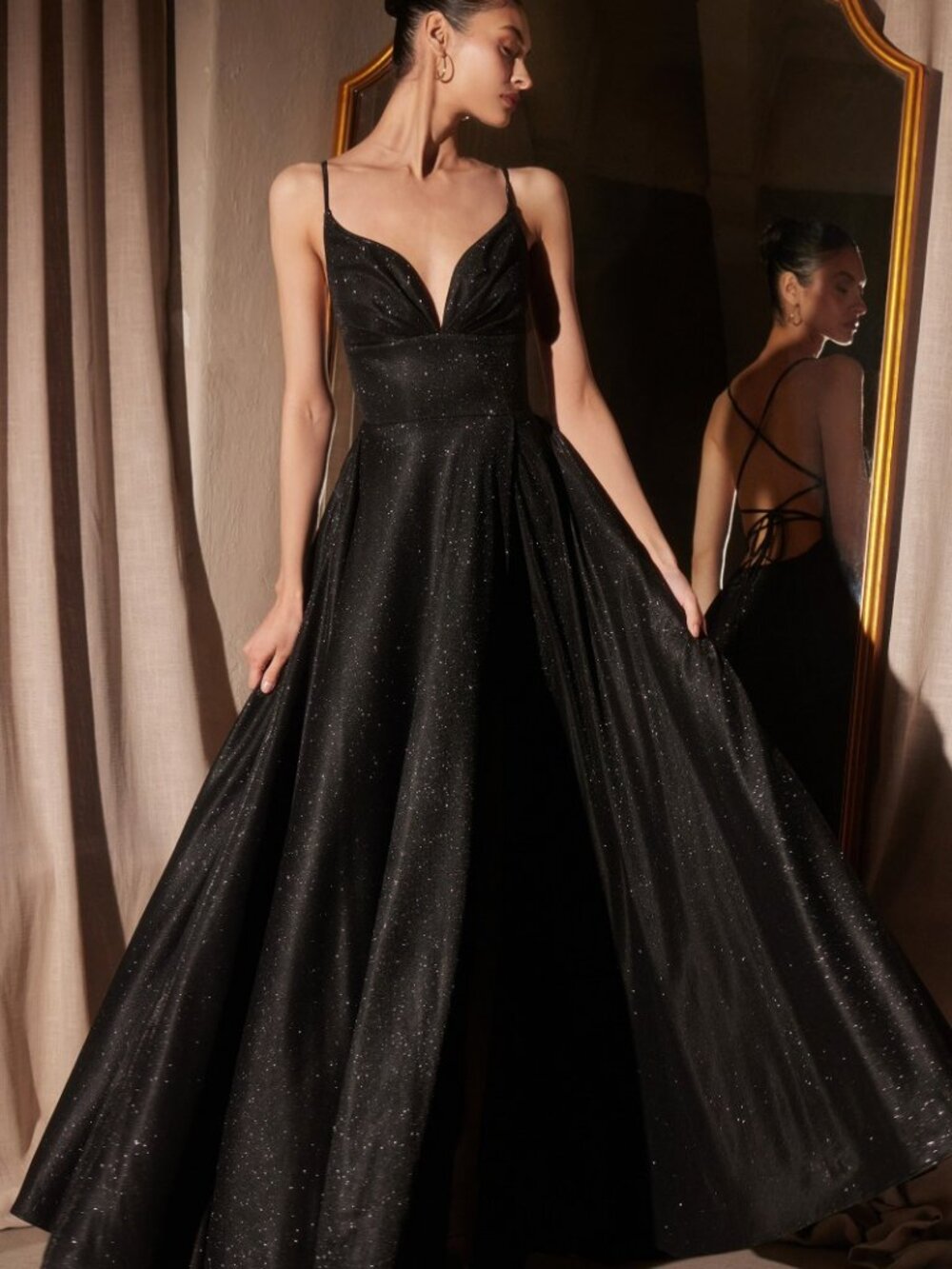 NEW BLACK Evening Gown Floor Length Formal Elegant Stunning T214